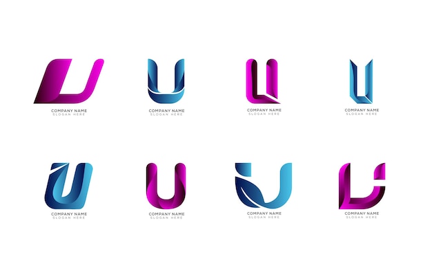 Colección de logotipos de letra u degradados
