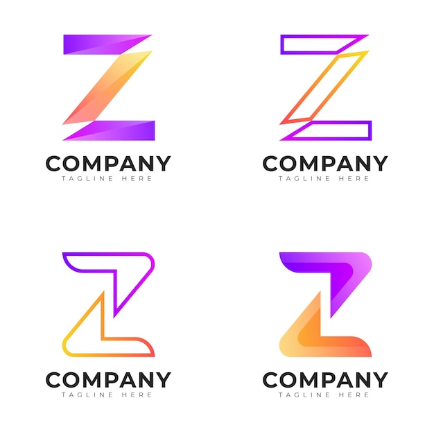 Colección de logotipos de letra z inicial de estilo degradado moderno