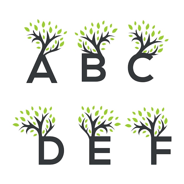 Vector colección de logotipos de letras de árboles vectoriales