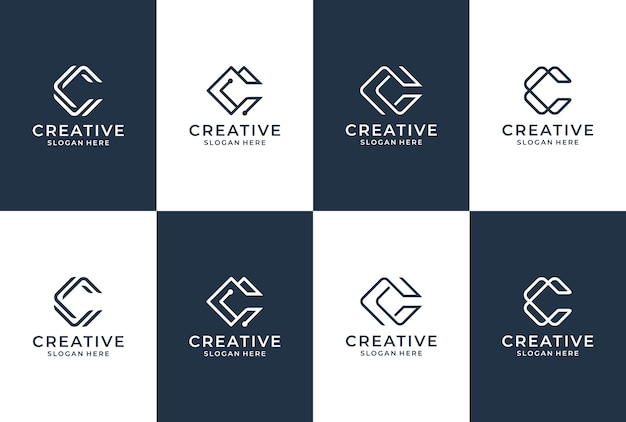 Colección de logotipos de letras C. inspiración inicial del logo C. monograma de letras en estilo elegante.