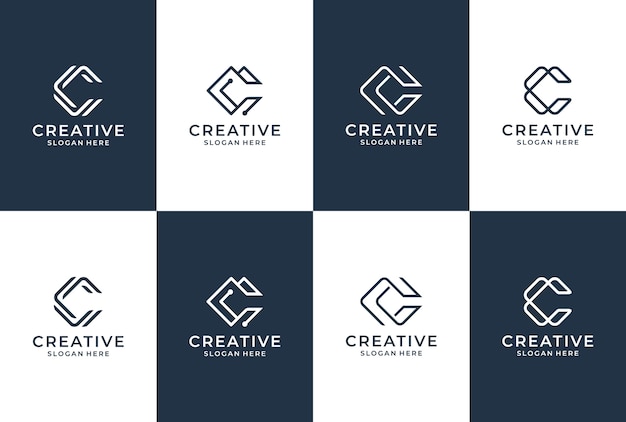 Colección de logotipos de letras C. inspiración inicial del logo C. monograma de letras en estilo elegante.