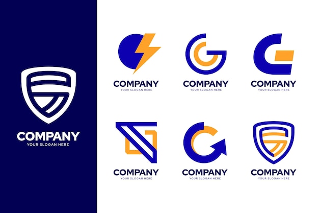 Colección de logotipos de letras g de diseño plano