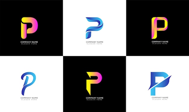 Colección de logotipos de letras p degradadas