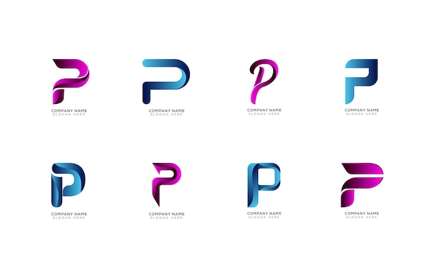 Colección de logotipos de letras p degradadas