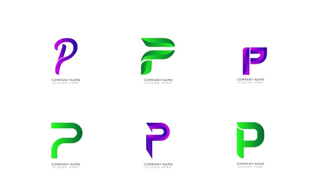 Colección de logotipos de letras P degradadas