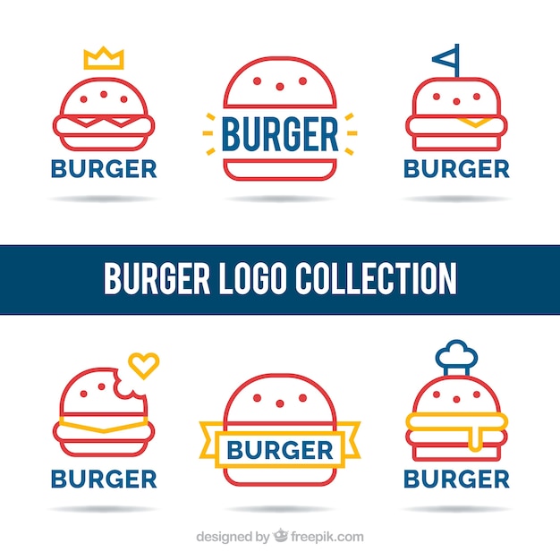 Colección de logotipos lineales con hamburguesas