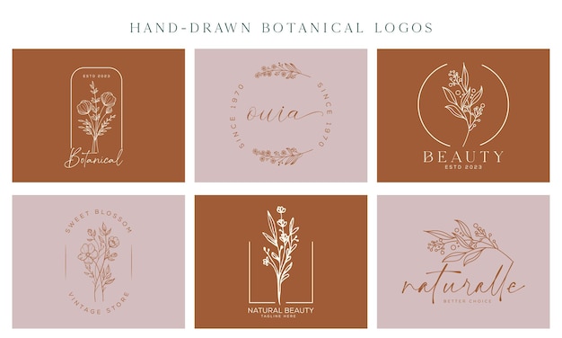 Una colección de logotipos para logotipos botánicos dibujados a mano.