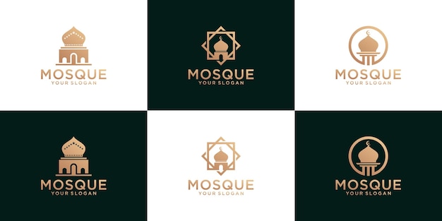 Vector colección de logotipos de mezquita, plantilla de religión islámica