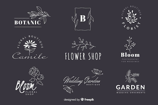 Colección de logotipos minimalistas de floristería para bodas