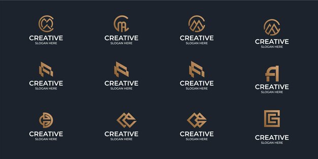 una colección de logotipos minimalistas de monogramas planos az