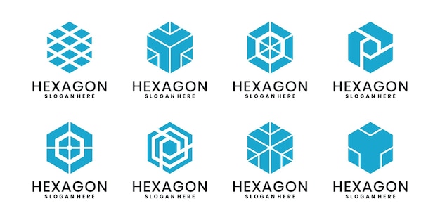 Colección de logotipos modernos de hexágono azul con diseño abstracto geométrico
