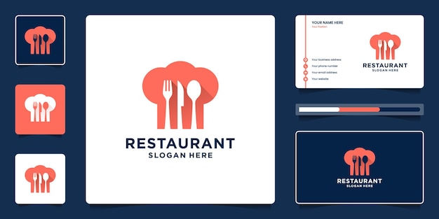 Vector colección de logotipos modernos de restaurante. combinación mínima de sombrero, tenedor, cuchara, cuchillo para plantilla de logotipo de alimentos