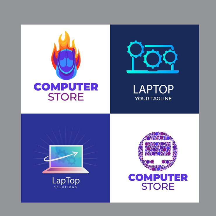 Vector colección de logotipos de monitores de computadora con concepto de tecnología para el símbolo de internet