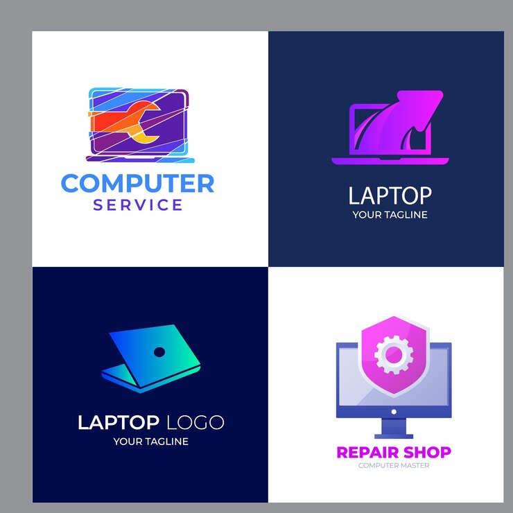 Vector colección de logotipos de monitores de computadora con concepto de tecnología para el símbolo de internet