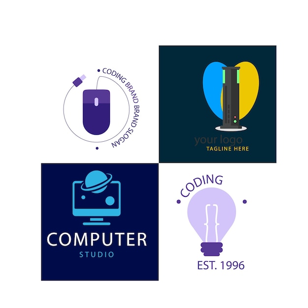 Colección de logotipos de monitores de computadora con concepto de tecnología para el símbolo de Internet