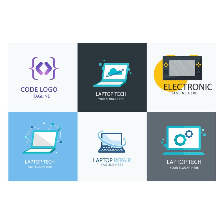 Vector colección de logotipos de monitores de computadora con concepto de tecnología para el símbolo de internet