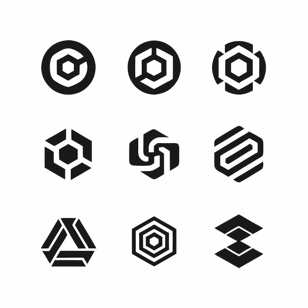 una colección de logotipos monocromáticos que incluyen la letra c