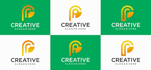 Colección de logotipos monogram initial p plantilla de conjunto de iconos de elementos de diseño de plantilla para el logotipo de la empresa