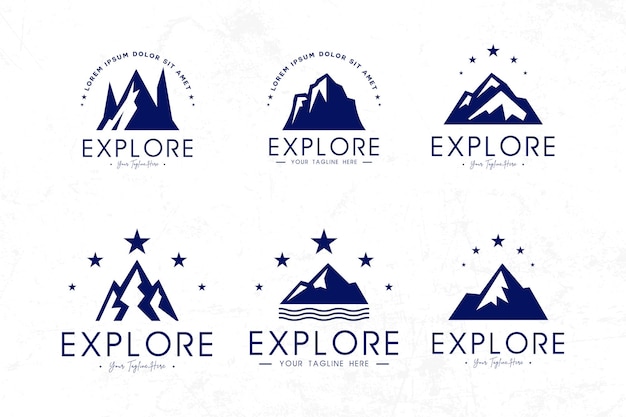 Colección de logotipos de Mountain Explore en azul oscuro