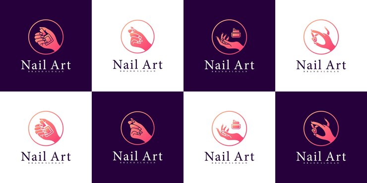 Vector colección de logotipos de nail art studio con concepto de color degradado de lujo vector premium