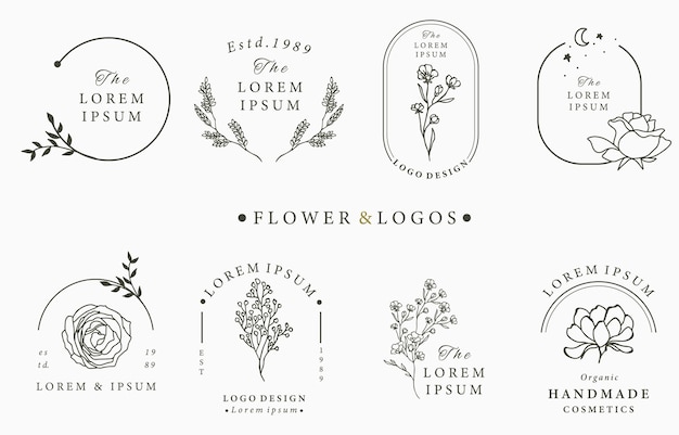 Colección de logotipos ocultos de belleza con geometría, rosa, luna, estrella, flor.