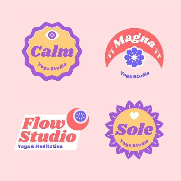 Vector colección de logotipos planos para el día internacional del yoga