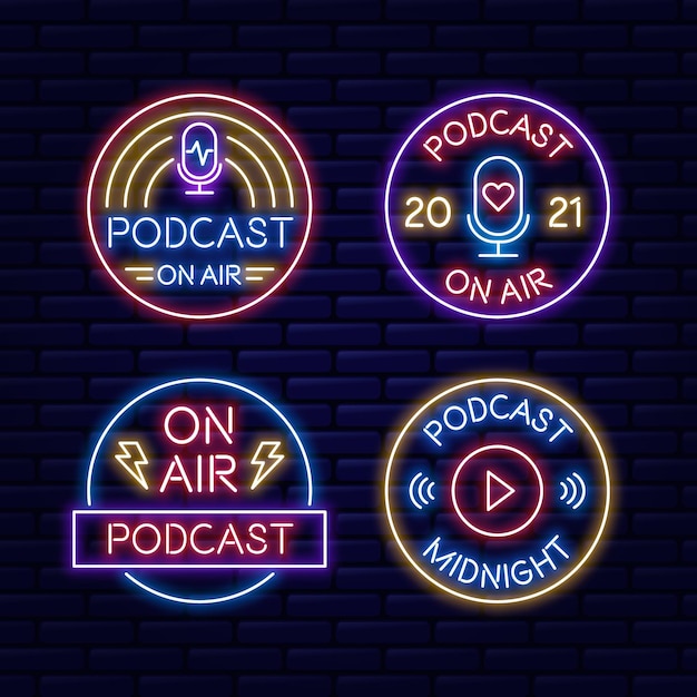 Colección de logotipos de podcast de neón