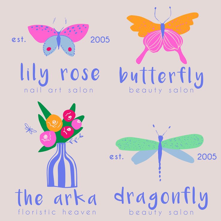 Vector colección de logotipos prefabricados de mariposas y libélulas