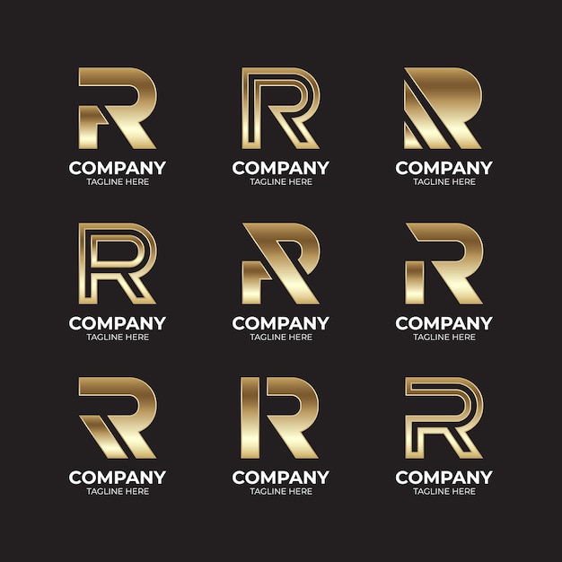 Vector colección de logotipos profesionales de lujo con letra dorada r