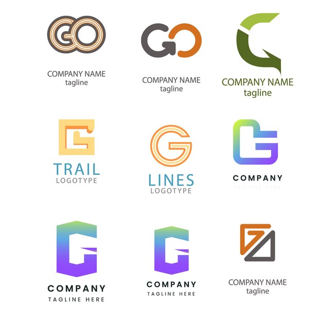 una colección de logotipos que incluyen las letras g y g
