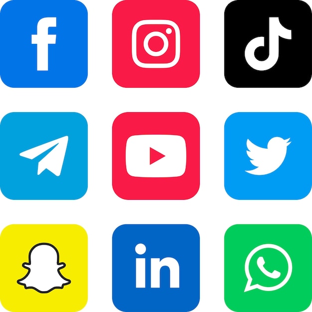 Colección de logotipos de redes sociales facebook instagram twitter pinterest snapchat youtube whatsapp