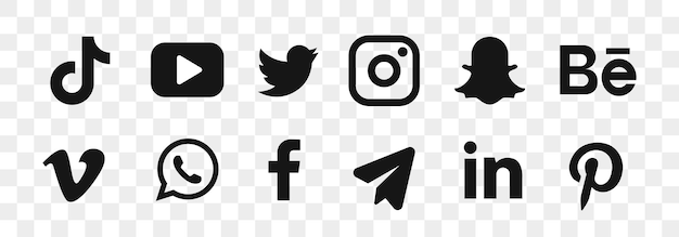 Colección de logotipos de redes sociales populares sobre fondo transparente