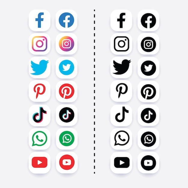 Colección De Logotipos De Redes Sociales Populares Vector Premium