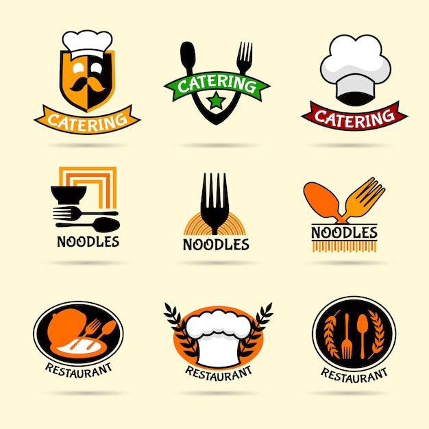 una colección de logotipos para un restaurante llamado comida