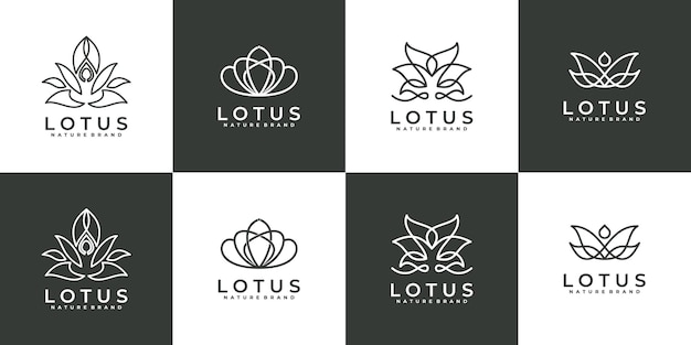 Colección de logotipos de rosas de flores de línea de lujo