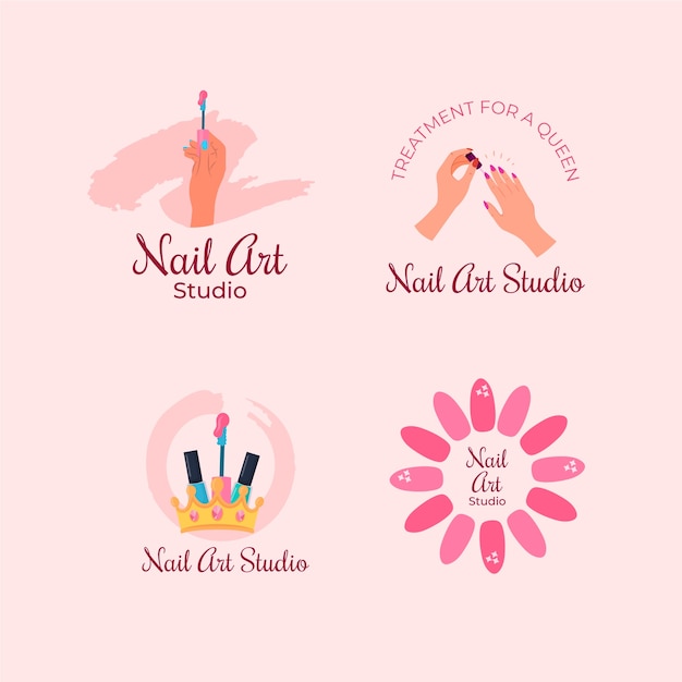 Colección de logotipos de salones de uñas dibujados a mano