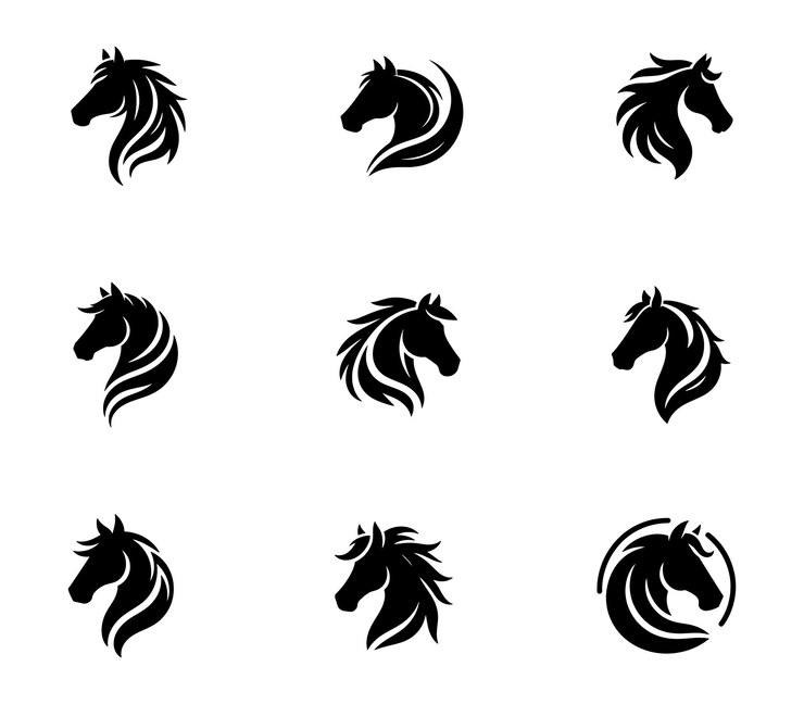 Colección de logotipos de siluetas de caballos Conjunto de cabezas de caballos Colección de iconos de plantillas de logos minimalistas