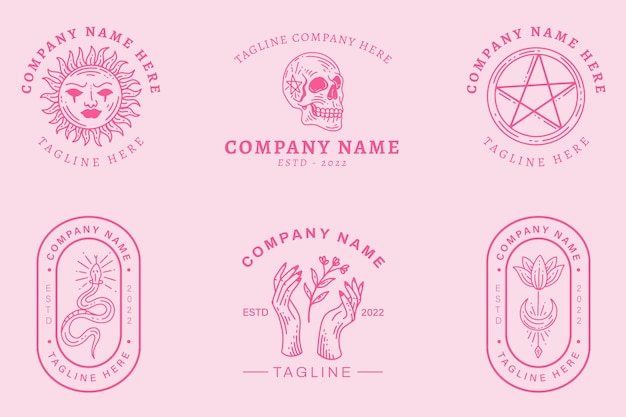 Colección de logotipos de símbolos minimalistas de lujo místico rosa claro Estilo rosa pastel