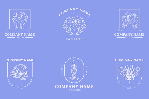 Colección de logotipos de símbolos minimalistas simples místicos Estilo azul pastel