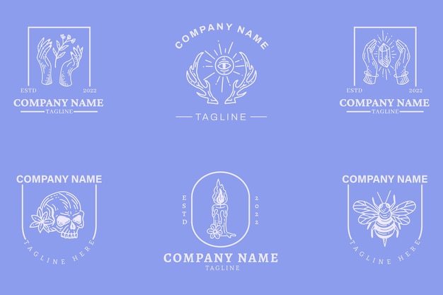 Colección de logotipos de símbolos minimalistas simples místicos estilo azul pastel