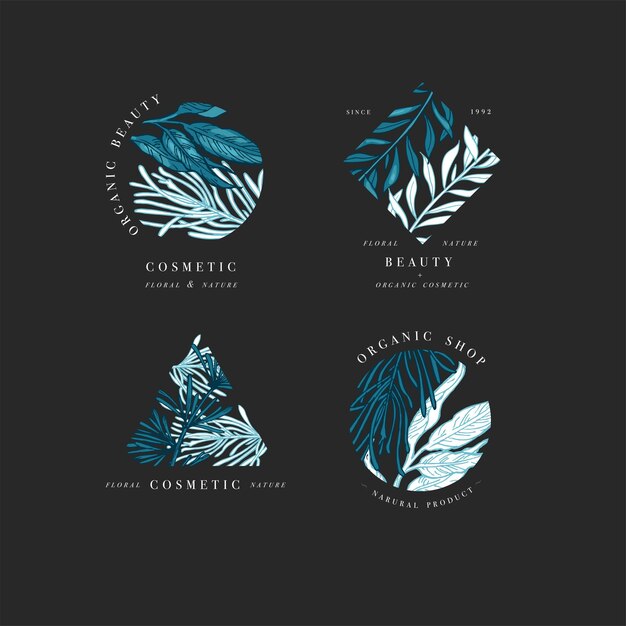 Colección de logotipos simples Conjunto de logotipos grabados Salón de belleza botánico y símbolos cosméticos orgánicos