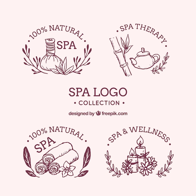 Colección de logotipos de spa dibujada a mano