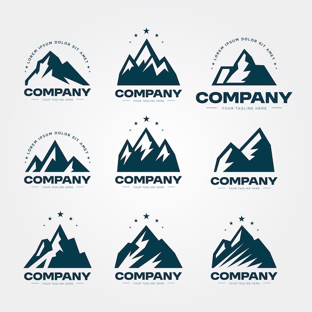 Colección de logotipos con temática de montaña para la marca de la empresa