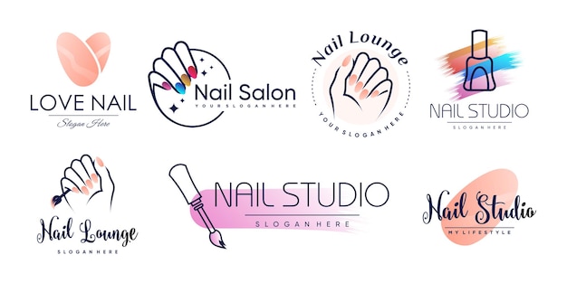 Colección de logotipos de uñas con concepto de elemento creativo y único Vector Premium