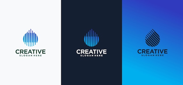 Colección de logotipos únicos y creativos de la letra E de la gota de agua