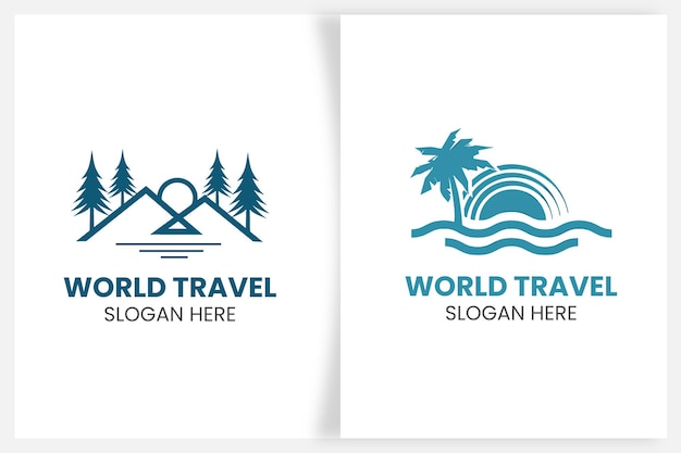 Colección de logotipos de viajes con fondo de montaña
