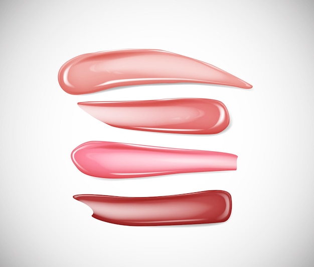 Colección de manchas de base líquida de lápiz labial o crema caramelo aislada sobre un fondo claro para publicidad volante pancarta folleto fondo de belleza y cosméticos