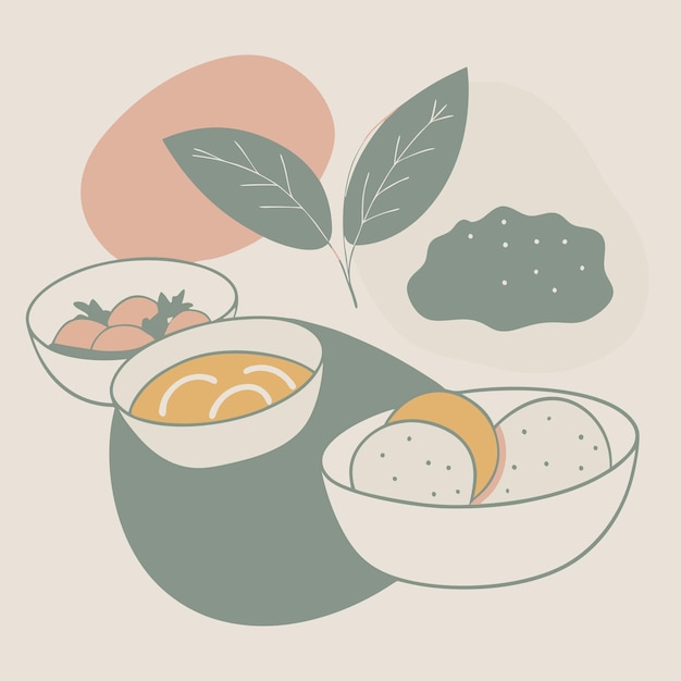 Colección de manchas de platos vegetarianos en fondo blanco para proyectos de alimentos saludables