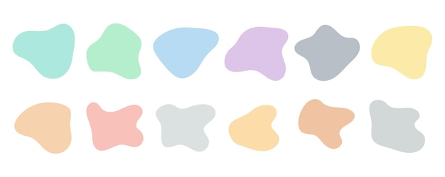 Colección de manchas redondas irregulares que forman elementos gráficos en colores pastel