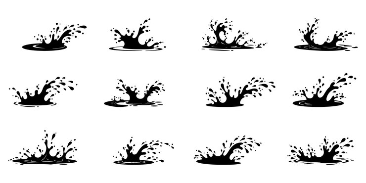 Vector colección de manchas y salpicaduras de agua negra